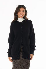 Black Oversized Chunky Knit Hoodie Sweater