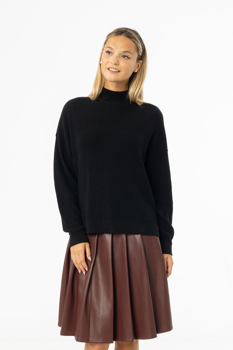Black Drop Shoulder Knit Sweater