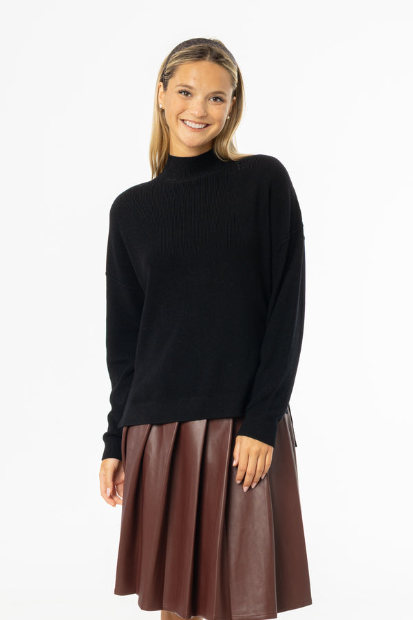 Black Drop Shoulder Knit Sweater