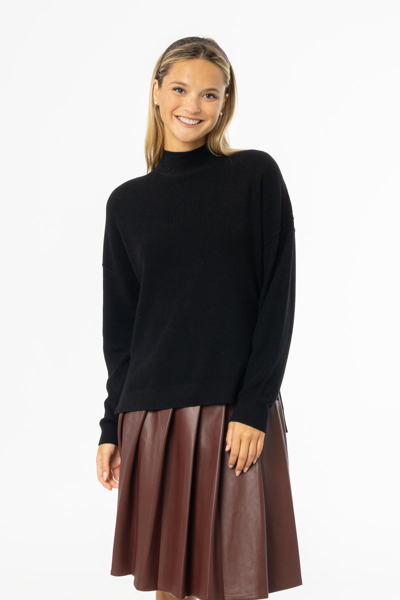 Black Drop Shoulder Knit Sweater