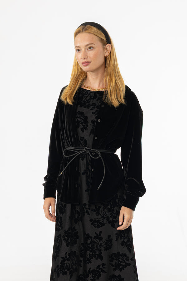 Black Oversized Velour Blouse