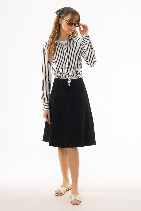 Black Panel Flare Denim Skirt – BLANK