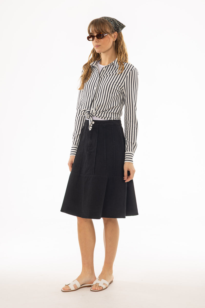 Black Panel Flare Denim Skirt – BLANK