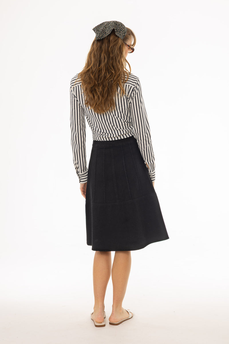Black Panel Flare Denim Skirt – BLANK
