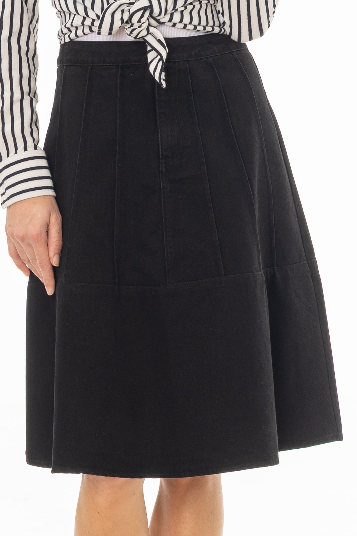 Black Panel Flare Denim Skirt – BLANK