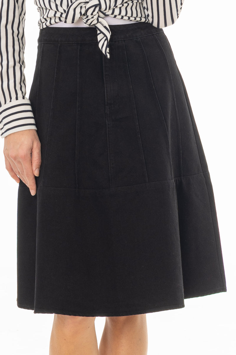 Black Panel Flare Denim Skirt – BLANK