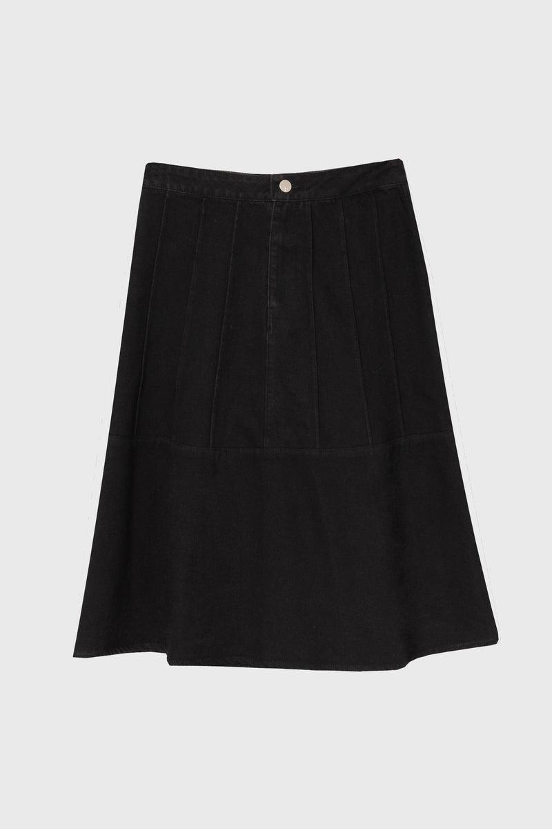 Black Panel Flare Denim Skirt – BLANK