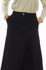 Black Panel Flare Maxi Skirt