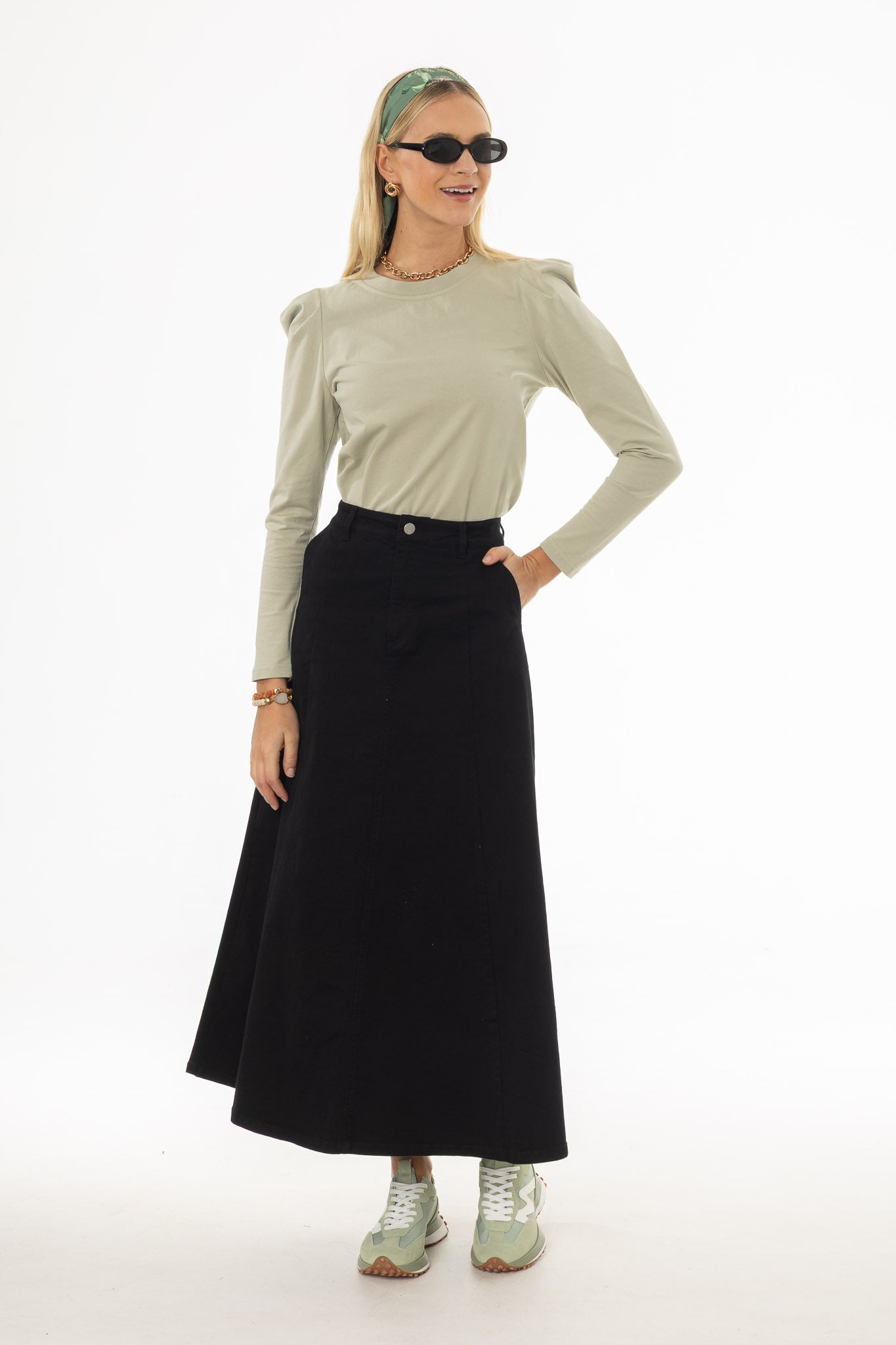 Black Panel Flare Maxi Skirt – BLANK