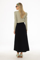 Black Panel Flare Maxi Skirt