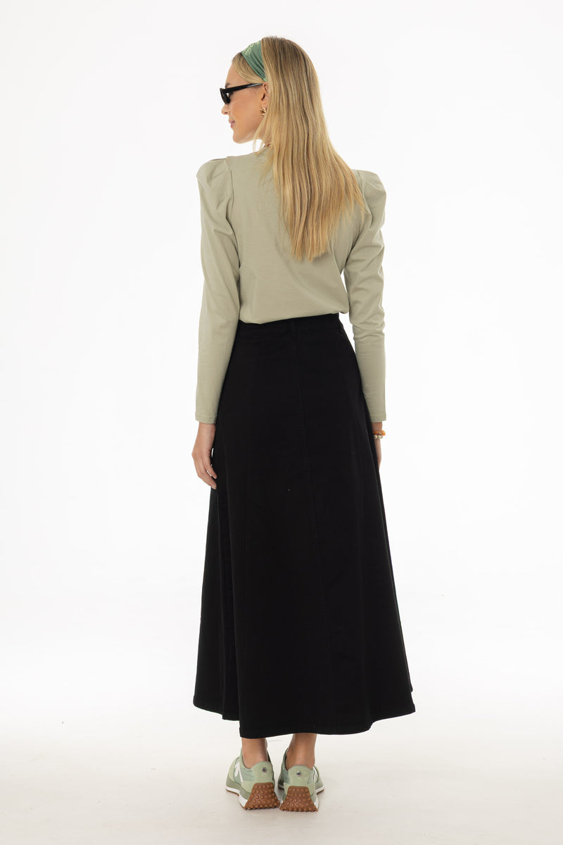 Black Panel Flare Maxi Skirt – BLANK