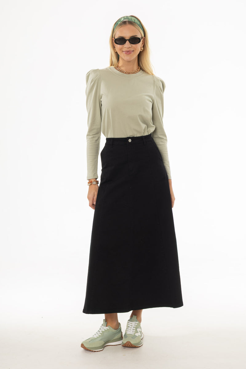 Black Panel Flare Maxi Skirt – BLANK