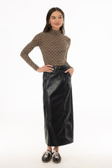 Black Paneled Faux Leather Maxi Skirt