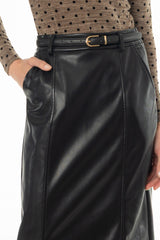 Black Paneled Faux Leather Maxi Skirt