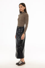 Black Paneled Faux Leather Maxi Skirt