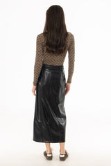 Black Paneled Faux Leather Maxi Skirt
