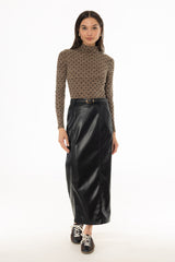 Black Paneled Faux Leather Maxi Skirt