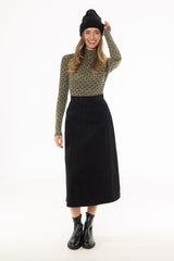 Black Paneled Denim Skirt