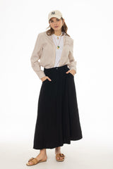 Black Paneled Linen Feel Maxi Skirt