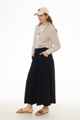 Black Paneled Linen Feel Maxi Skirt
