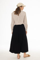Black Paneled Linen Feel Maxi Skirt