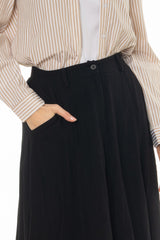 Black Paneled Linen Feel Maxi Skirt