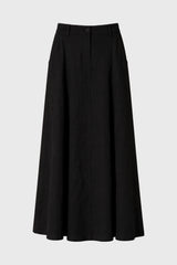 Black Paneled Linen Feel Maxi Skirt