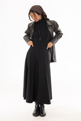Black Paneled Wool Feel Maxi Skirt