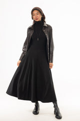 Black Paneled Wool Feel Maxi Skirt