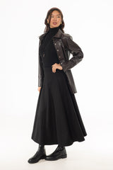 Black Paneled Wool Feel Maxi Skirt