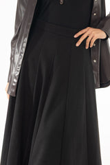 Black Paneled Wool Feel Maxi Skirt