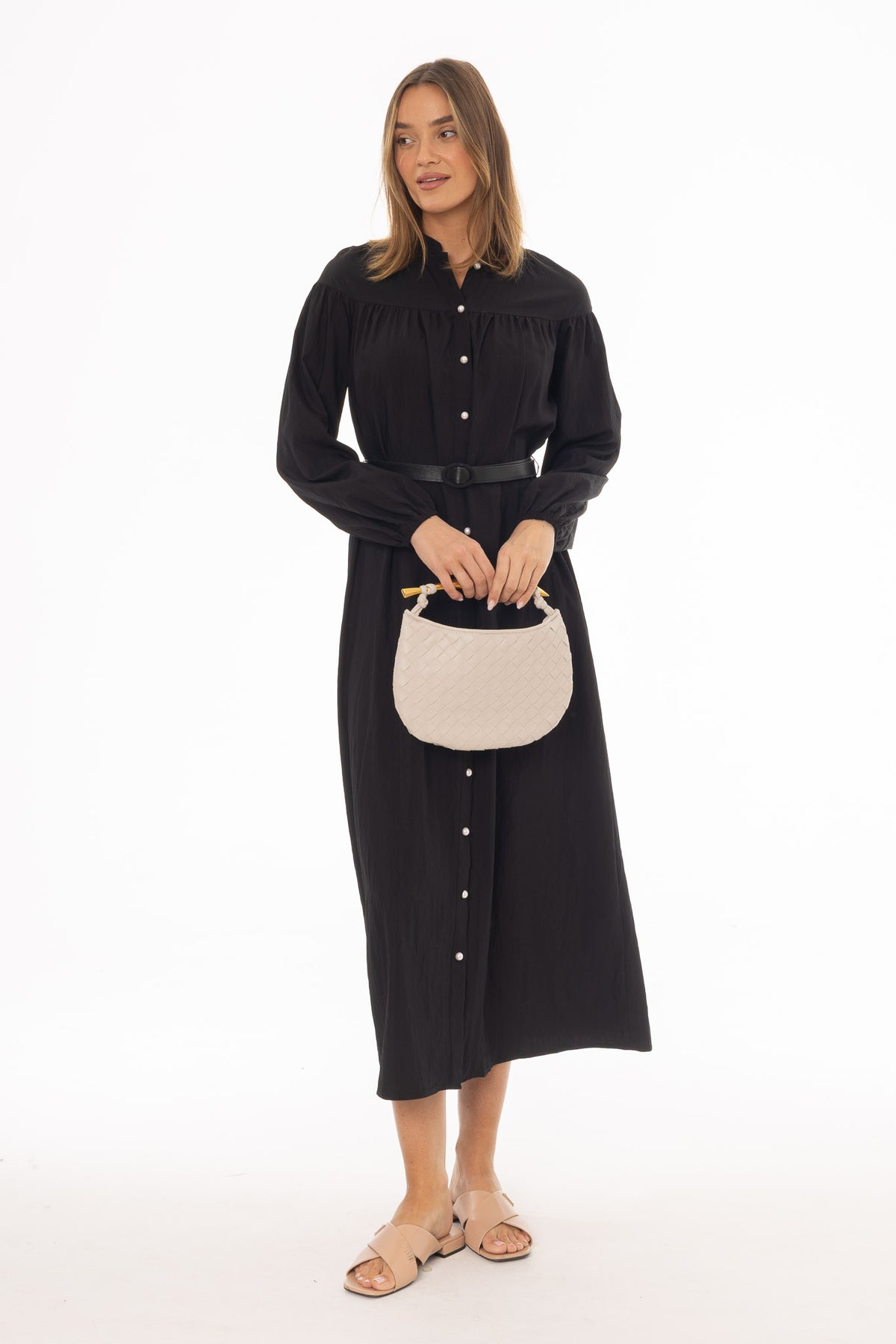 Black Pearl Button Maxi Dress – BLANK
