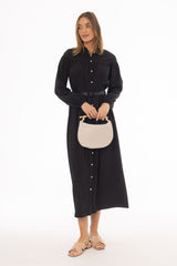 Black Pearl Button Maxi Dress