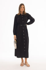 Black Pearl Button Maxi Dress