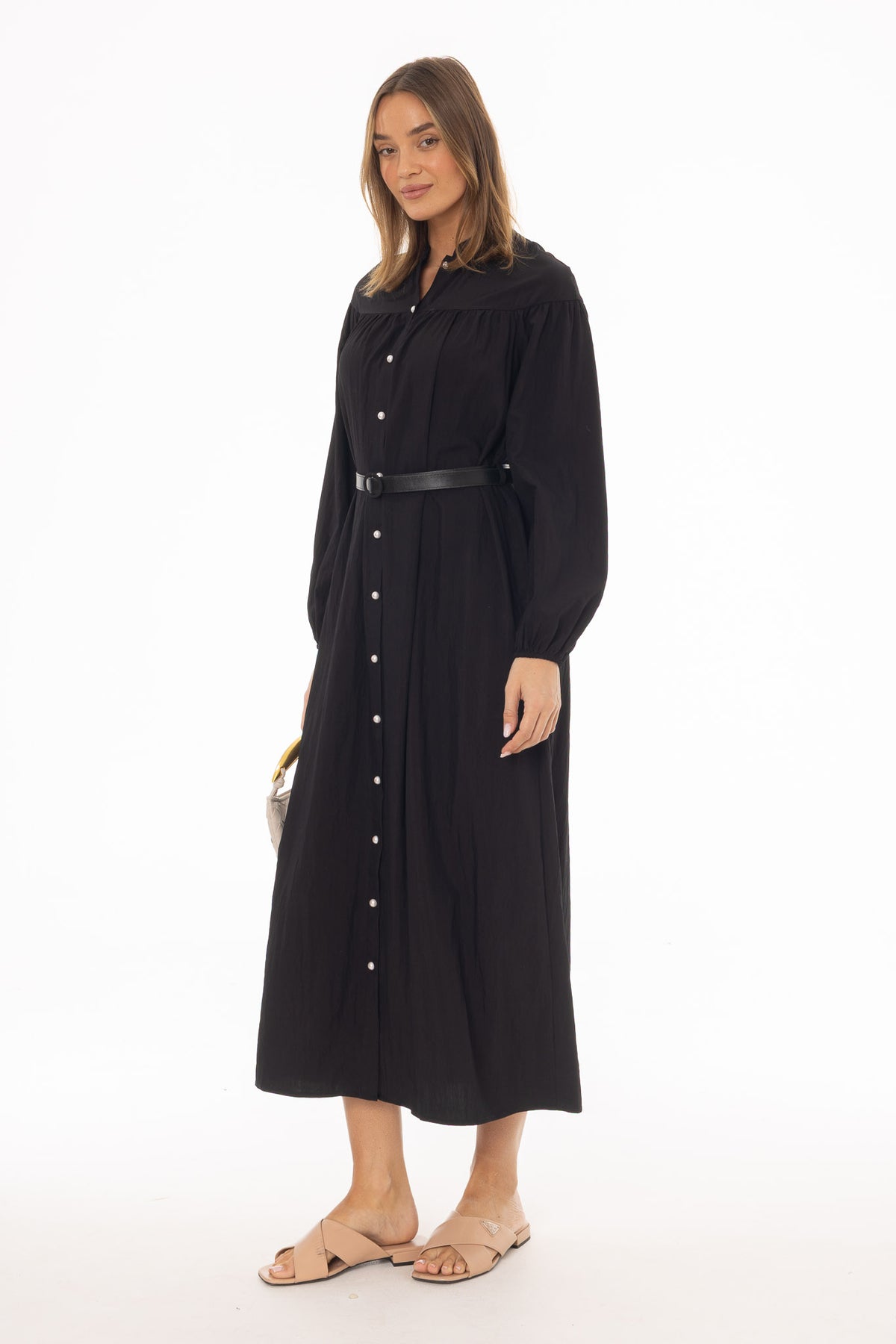 Black Pearl Button Maxi Dress – BLANK