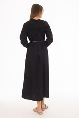 Black Pearl Button Maxi Dress