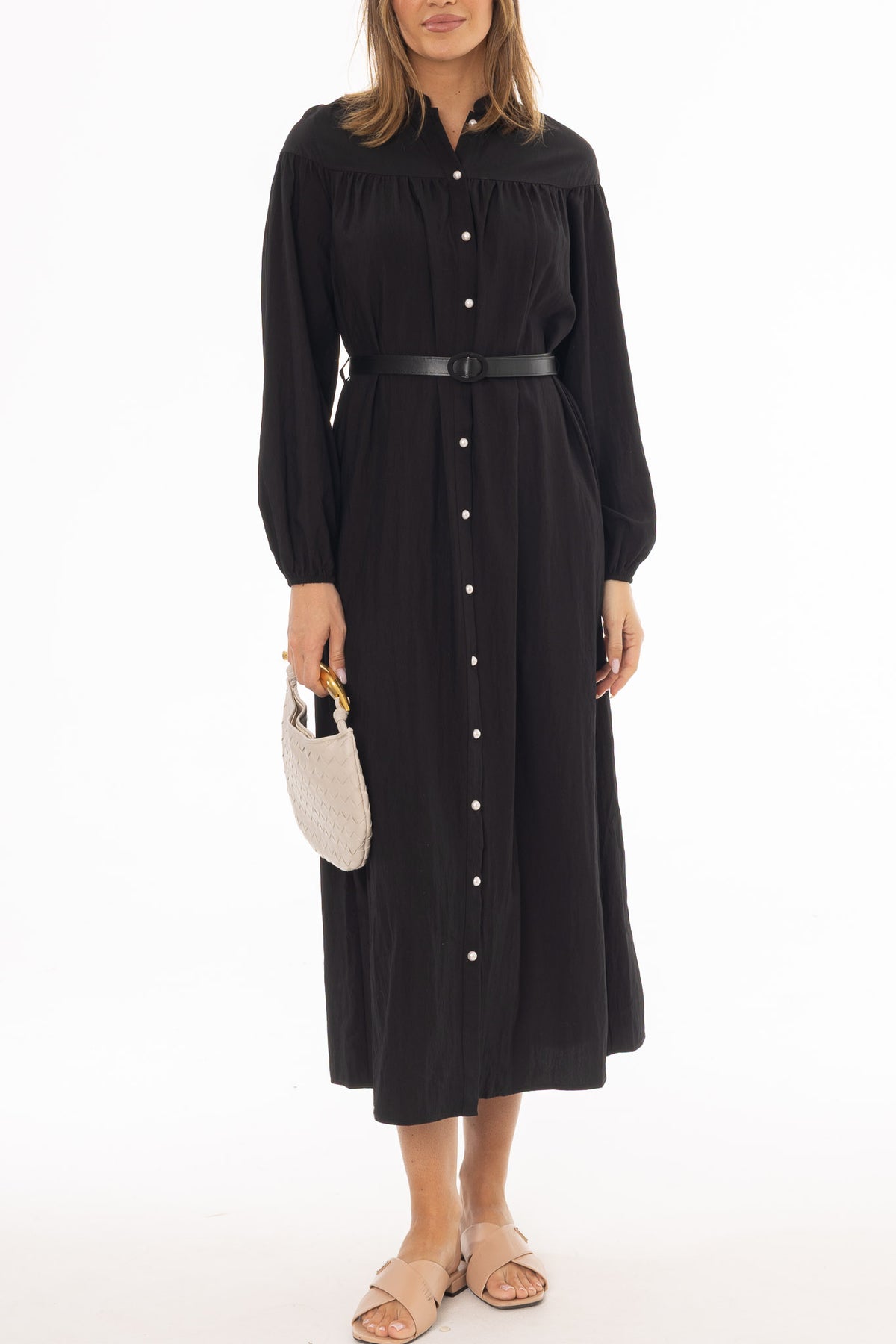 Black Pearl Button Maxi Dress – BLANK