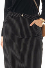 Black Pinstripe Stretch Maxi Skirt