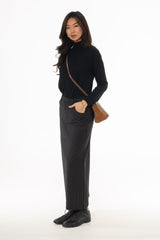 Black Pinstripe Stretch Maxi Skirt