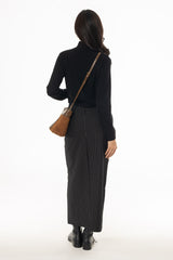Black Pinstripe Stretch Maxi Skirt