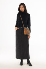 Black Pinstripe Stretch Maxi Skirt