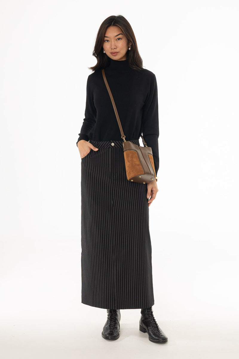 Black Pinstripe Stretch Maxi Skirt – BLANK