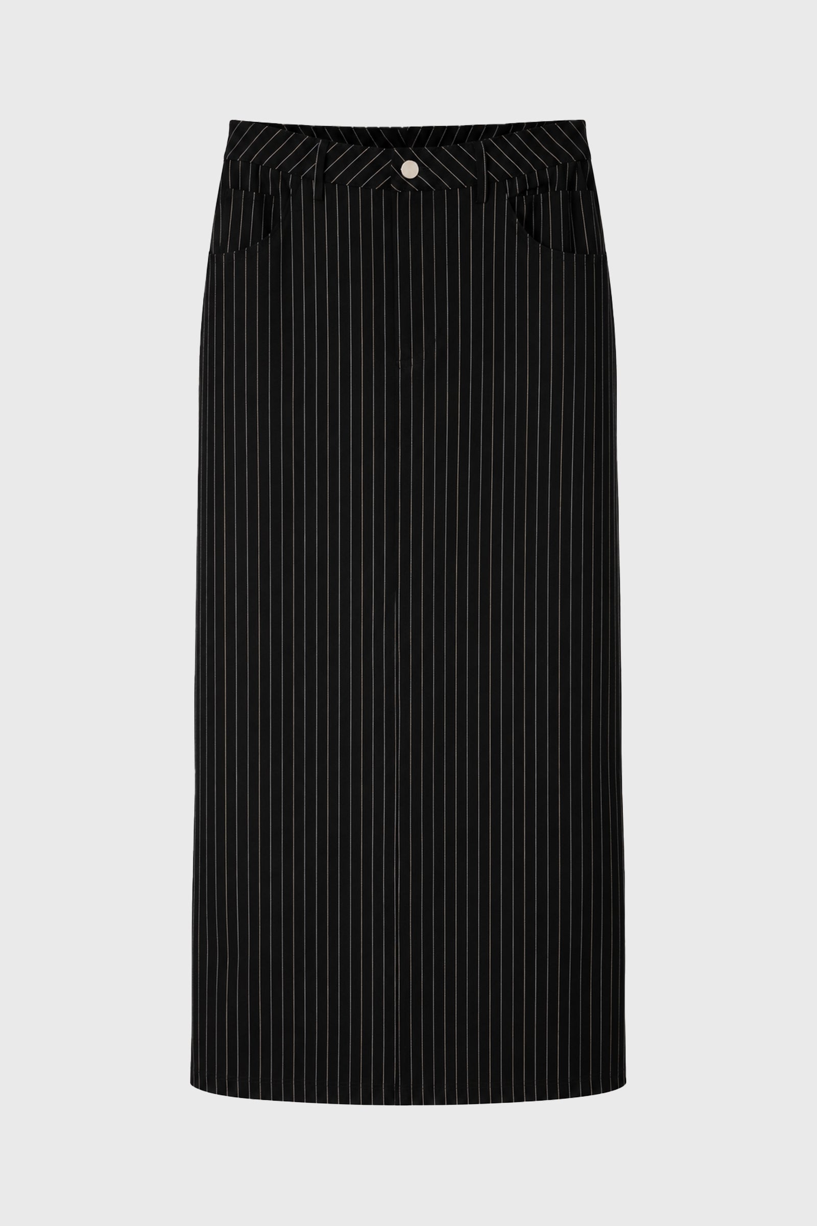 BlackPinstripeStretchMaxiSkirt