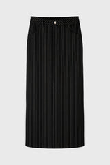 Black Pinstripe Stretch Maxi Skirt