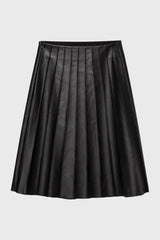 Black Pintuck Vegan Leather Midi Skirt