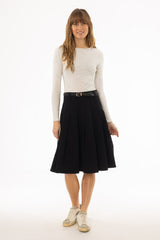 Black Pleated Denim Skirt