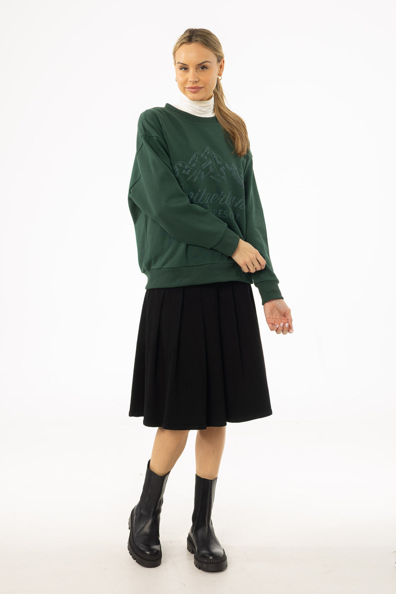 Black Pleated Denim Skirt