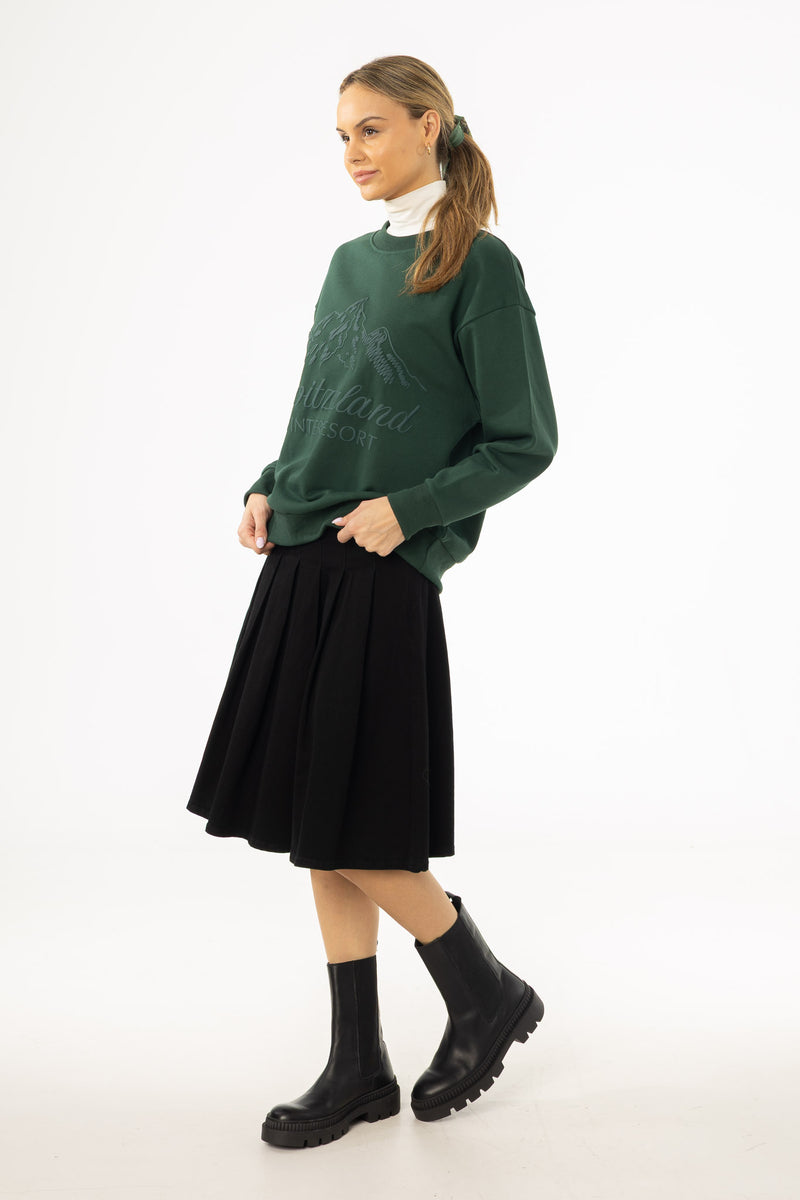 Black Pleated Denim Skirt