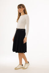 Black Pleated Denim Skirt