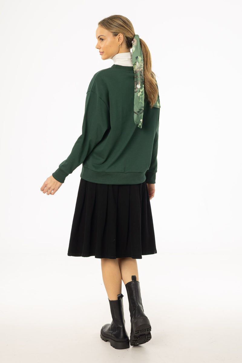 Black Pleated Denim Skirt